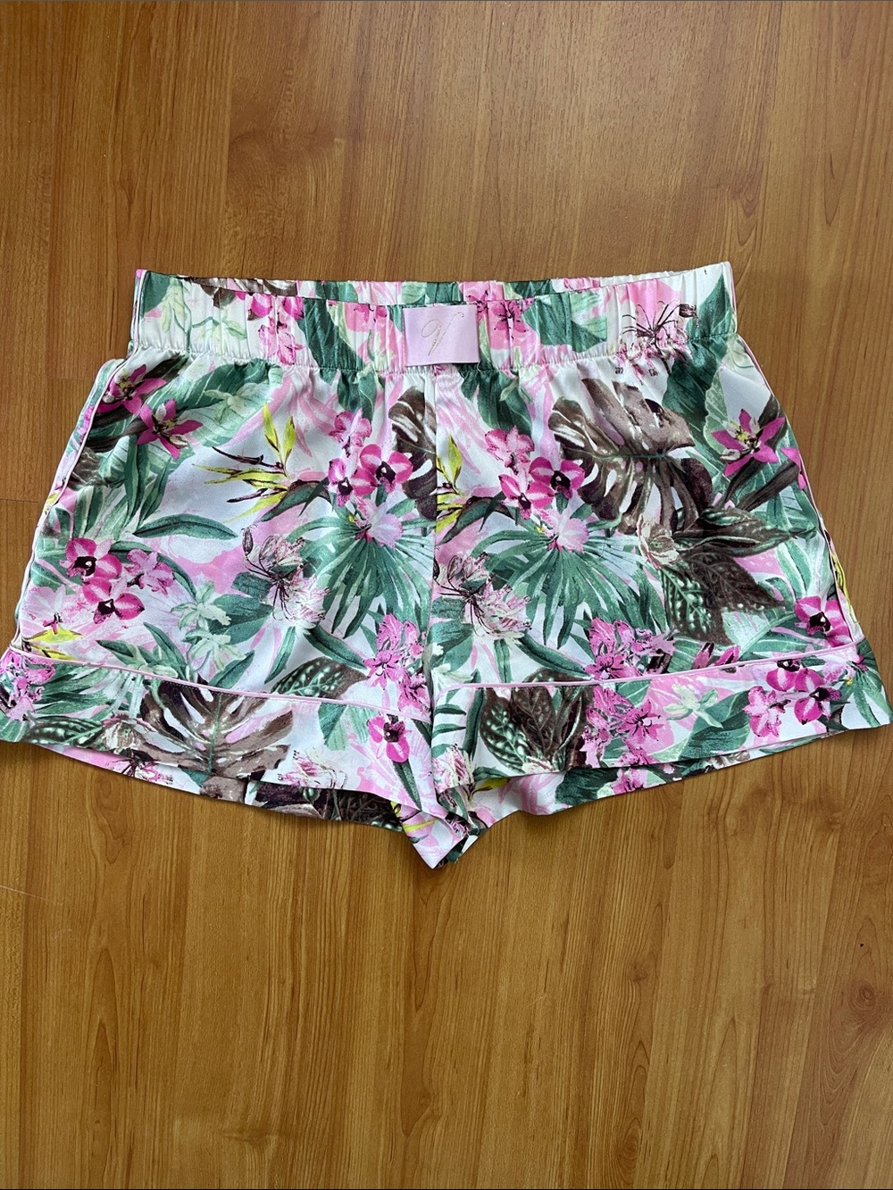 Victoria's Secret Tropical Floral Mid-Waist Sleep Shorts - Pink & Green
